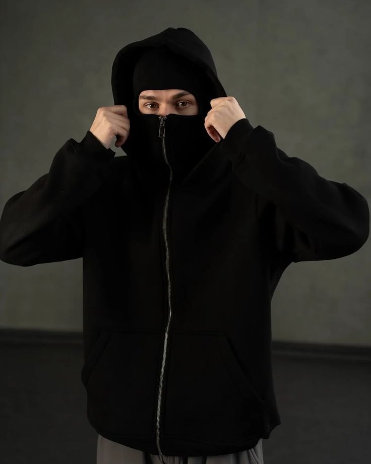 Men's Full Sleeves Zipper Hoodie with Mask [ Ninja Hoodie ]